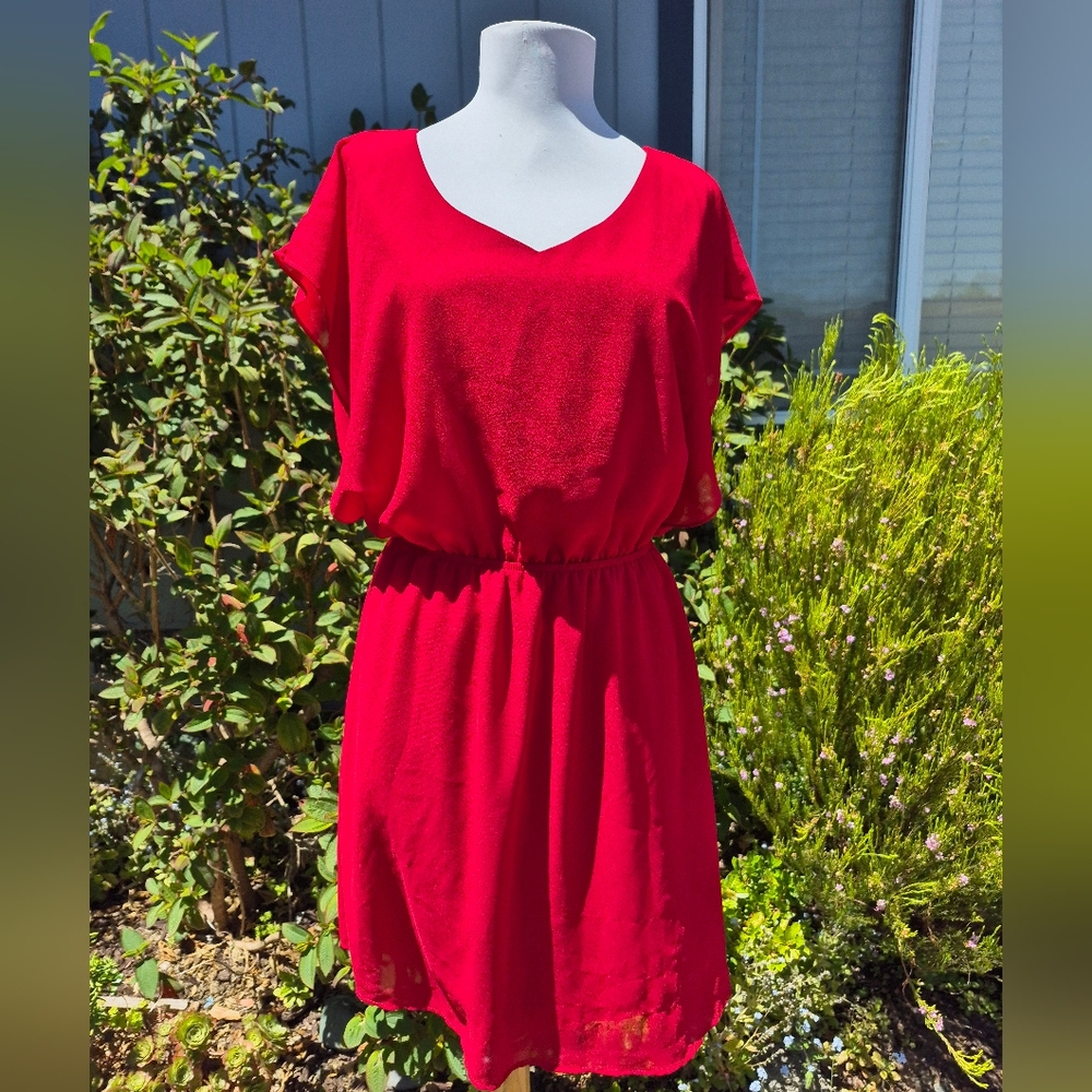 Vibrant Red Dress with Elastic Waist Made In U.S.A.